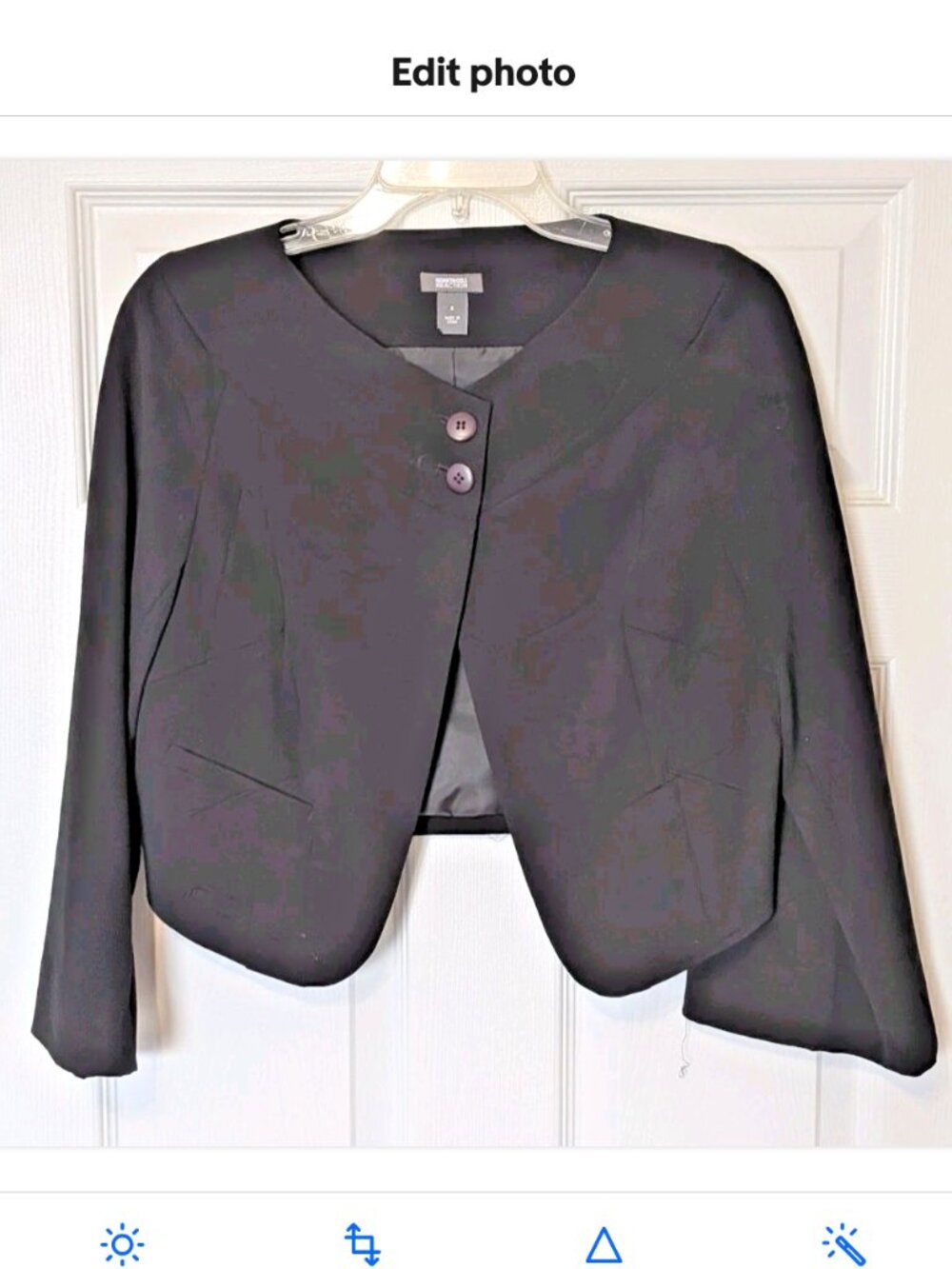 Kenneth Cole Reaction Black Cropped Blazer Jacket Business 2-Button Size 6